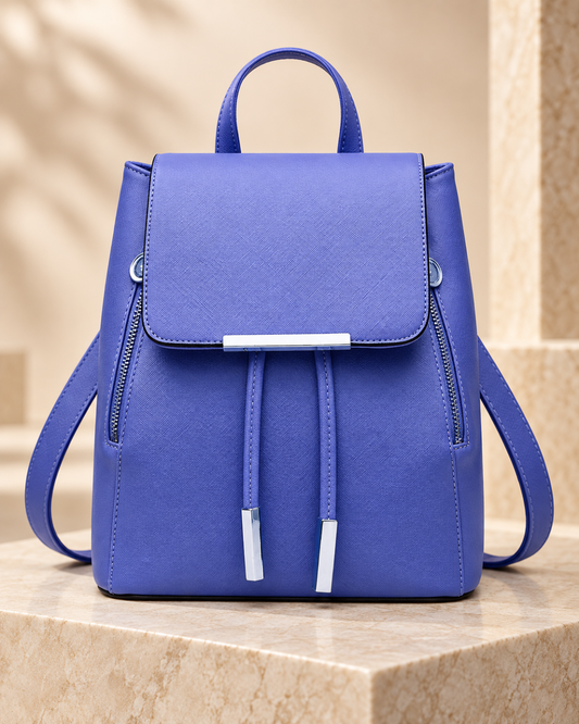 Elegant Structured Backpack with Gold-Tone Hardware & Side Zip Details
