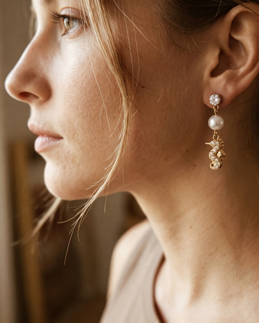 Seahorse Pearl Drop Earrings