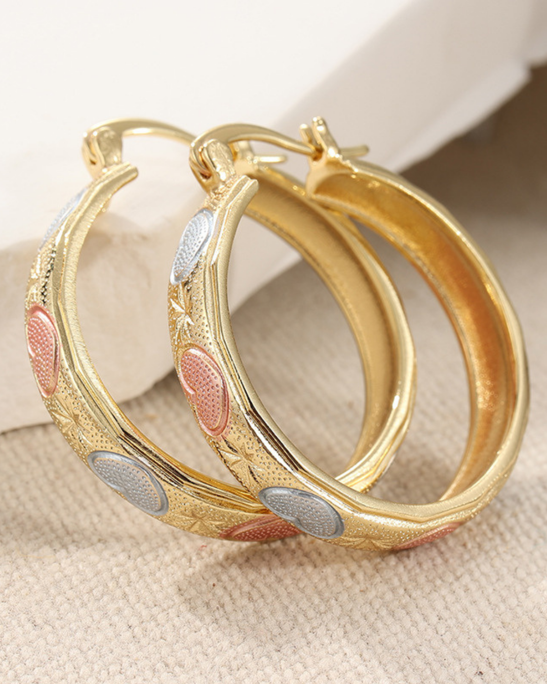 Two-Tone Heart Hoop Earrings