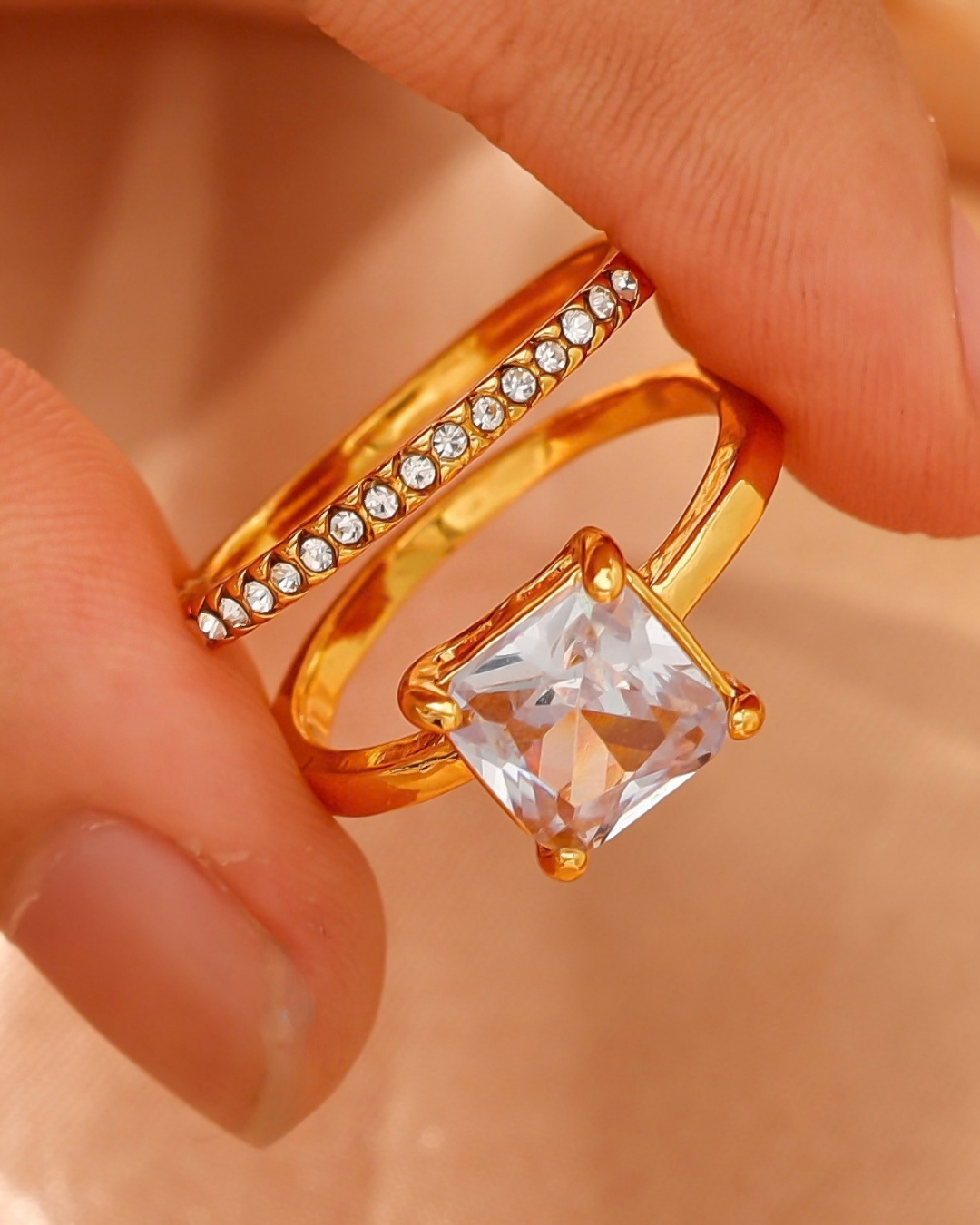Square Crystal Stack Ring