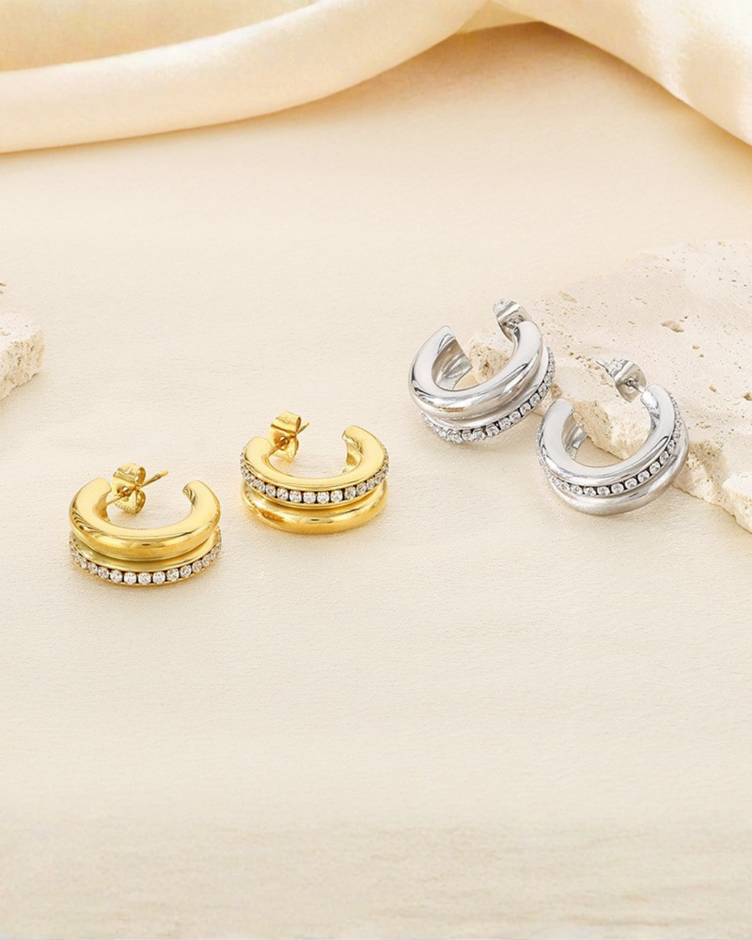 Crystal Inlay C-Hoop Earrings