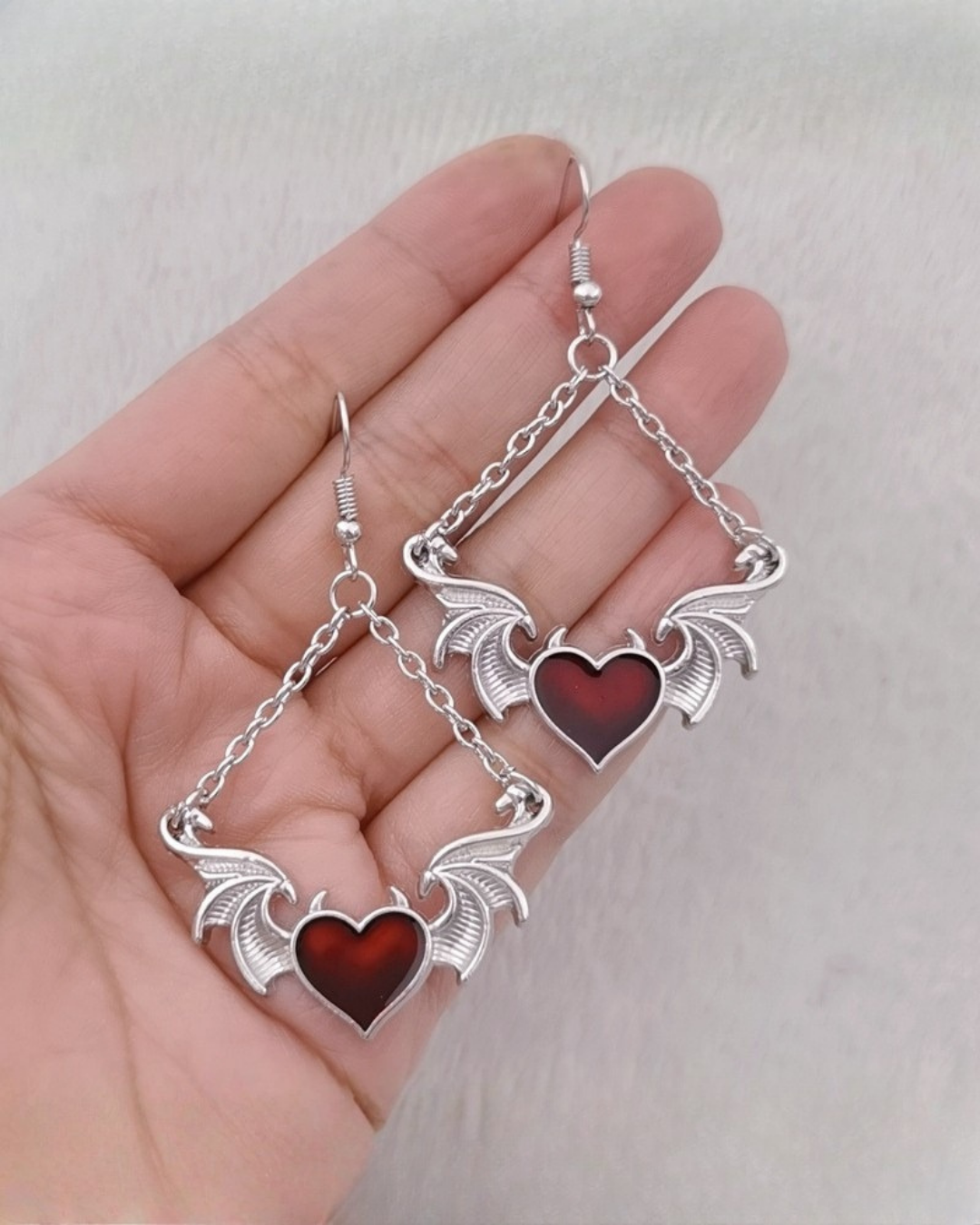 Winged Heart Drop Earrings
