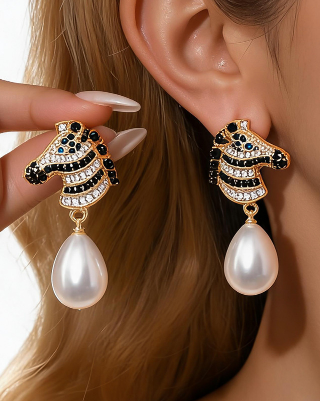 Zebra Pearl Drop Earrings