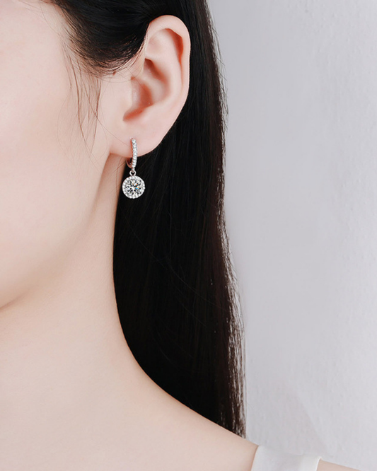 Moissanite Halo Drop Earrings