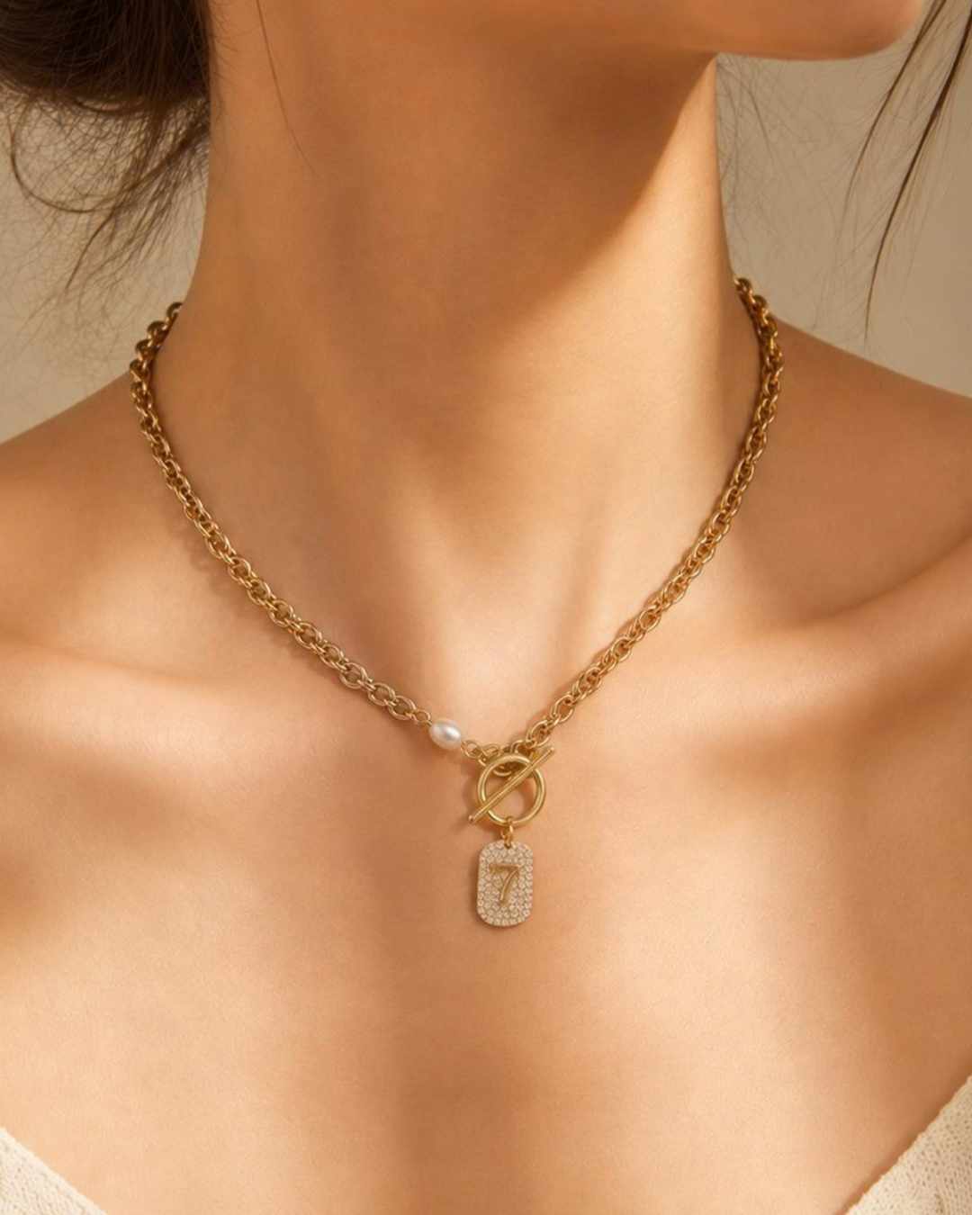 Lucky Seven Zircon Toggle Necklace