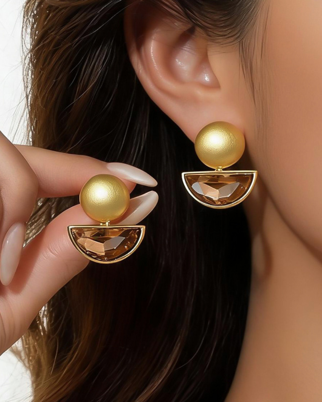 Amber Crescent Stud Earrings