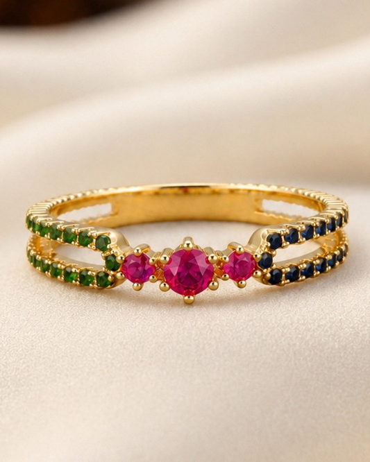 Tricolor Crystal Band Ring