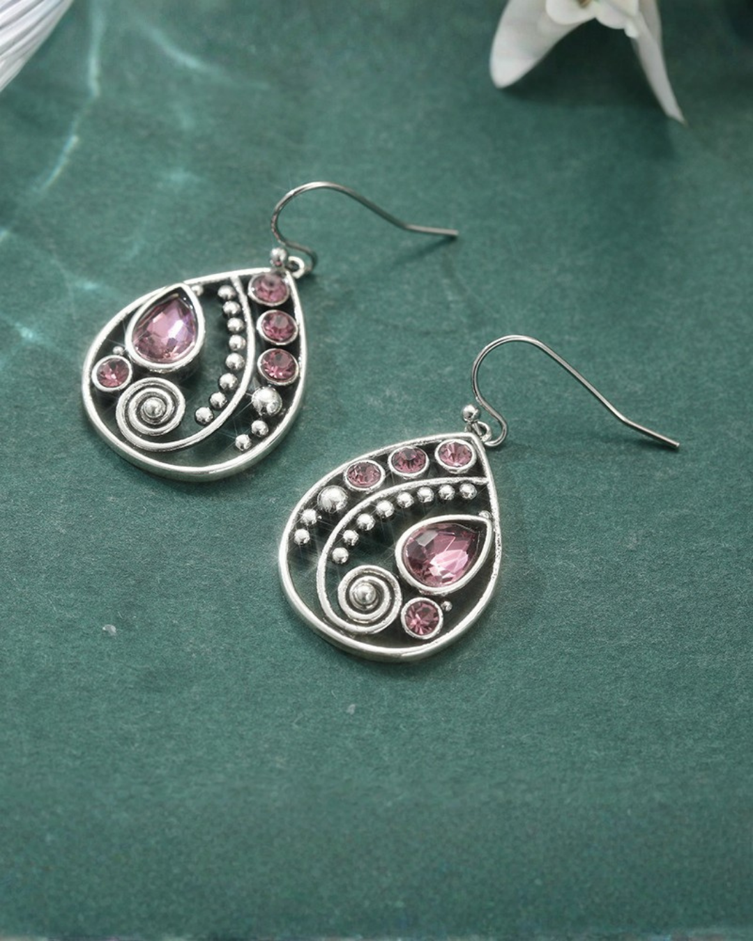 Rose Crystal Drop Earrings