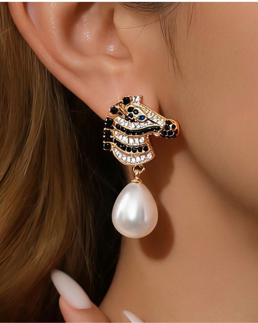 Zebra Pearl Drop Earrings