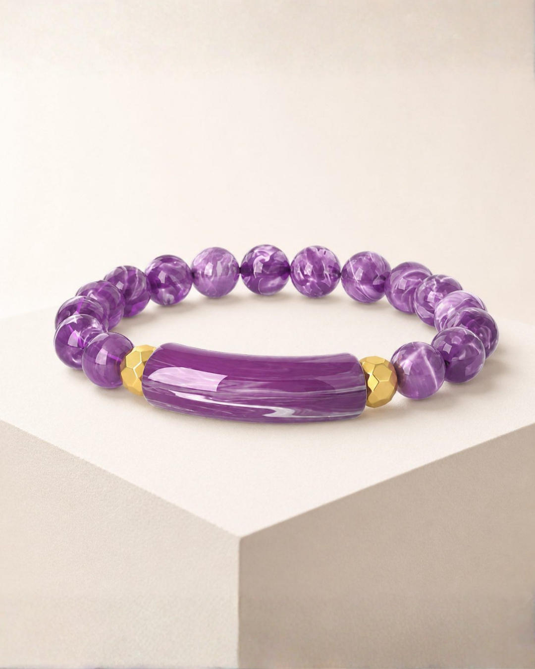 Amethyst Purple Bead Stretch Bracelet
