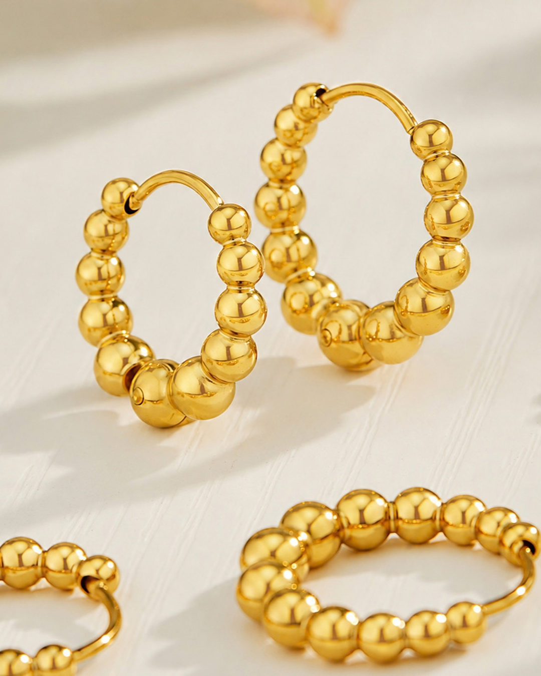 Graduated Bead Hoop Earrings