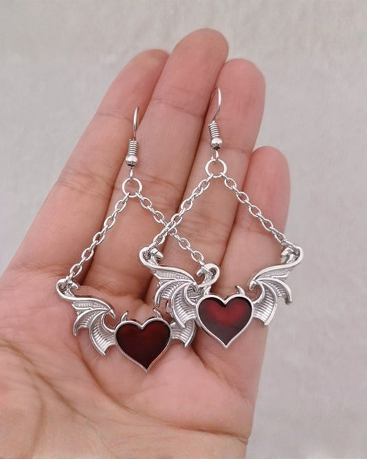 Winged Heart Drop Earrings