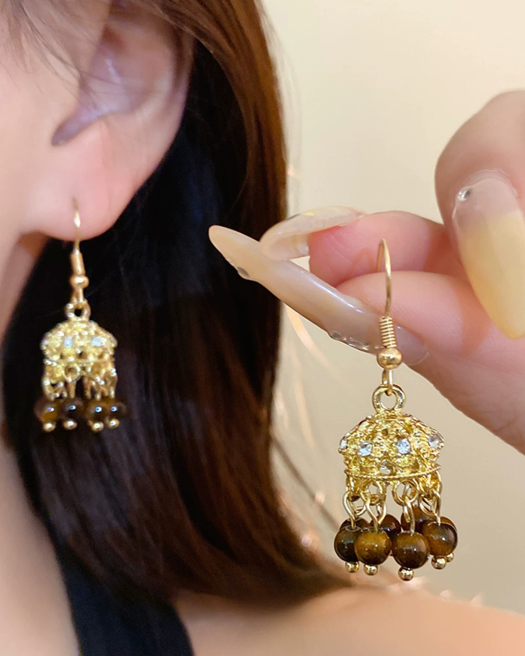 Vintage Amber Bell Drop Earrings