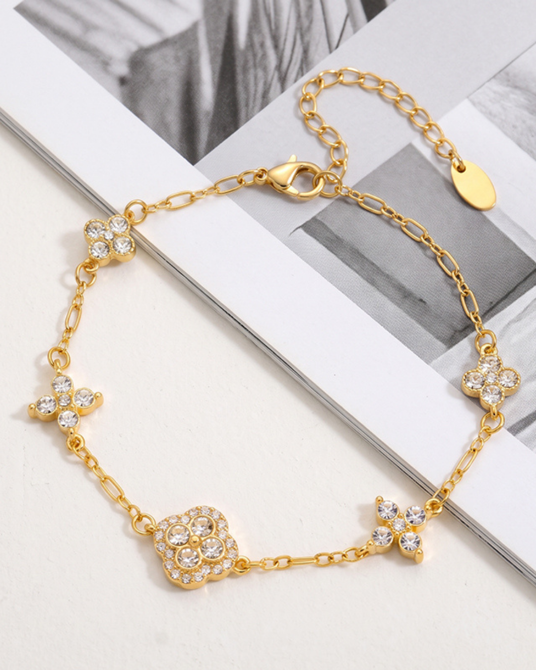Crystal Clover & Leaf Bracelet