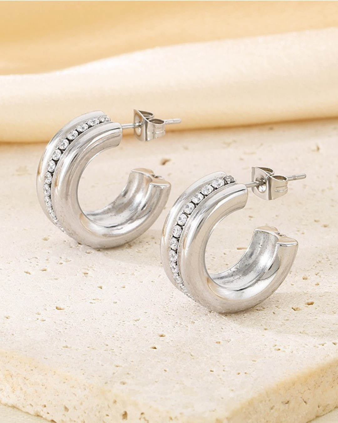 Crystal Inlay C-Hoop Earrings