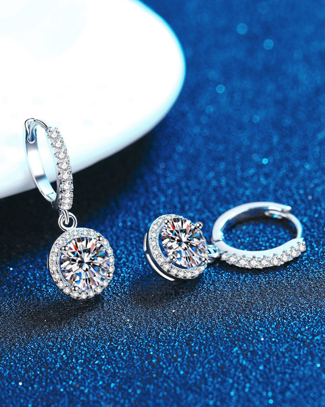 Moissanite Halo Drop Earrings