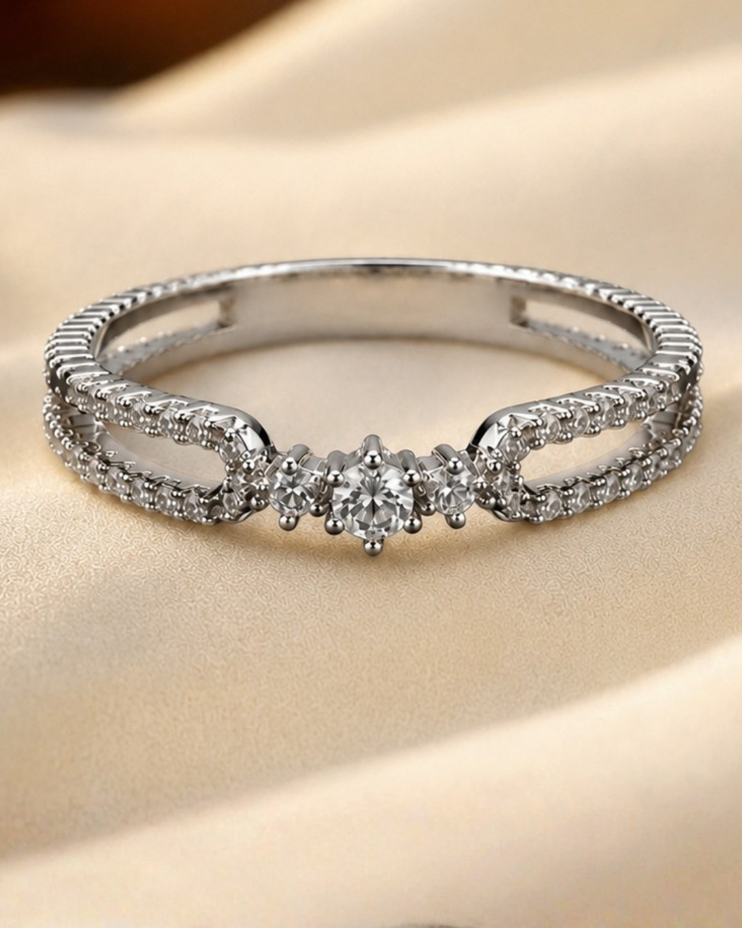 Tricolor Crystal Band Ring