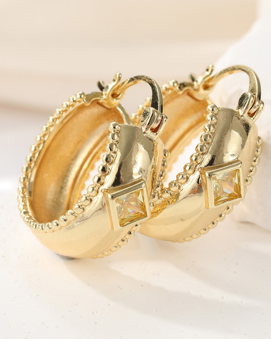 Vintage Square Crystal Hoop Earrings