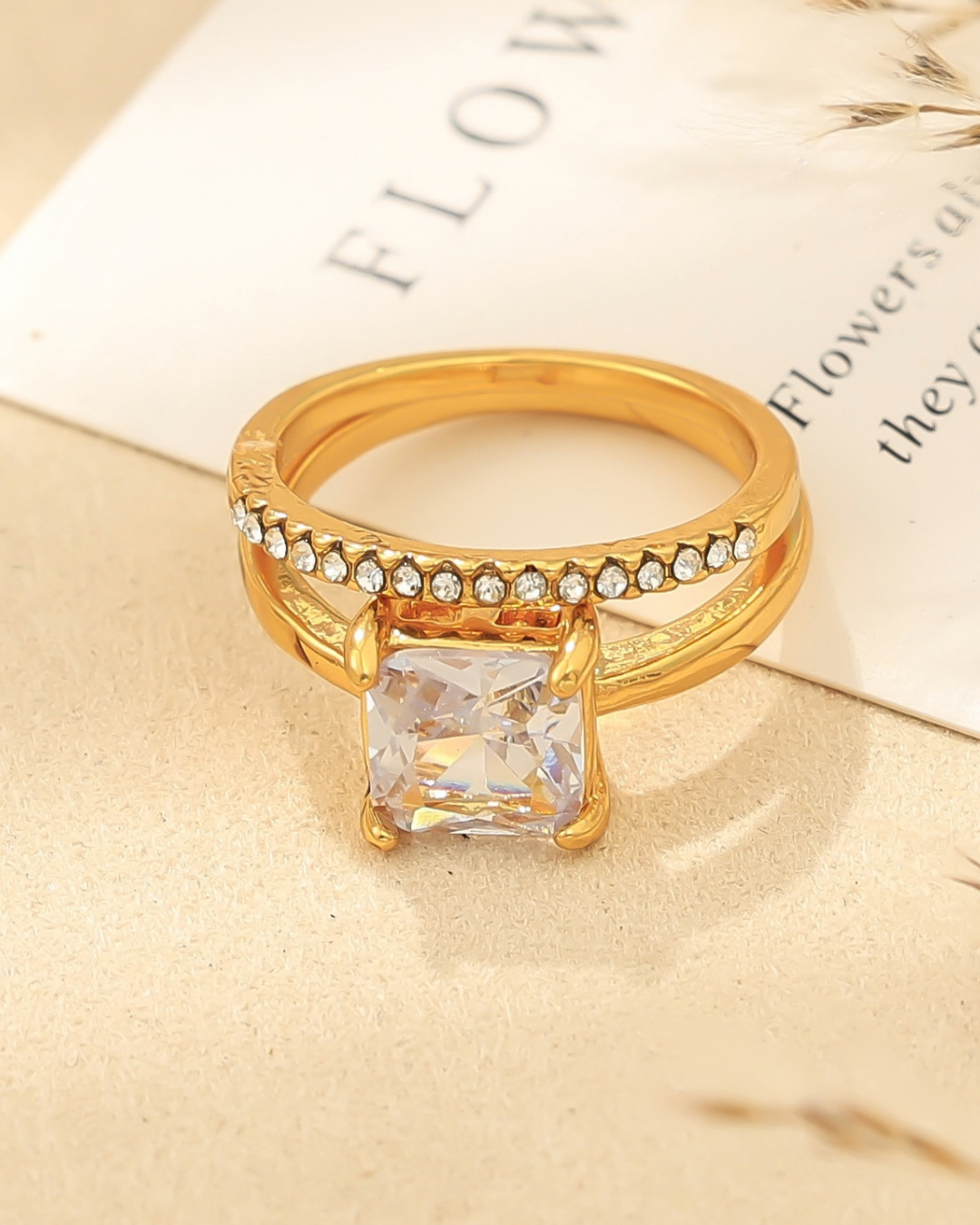 Square Crystal Stack Ring