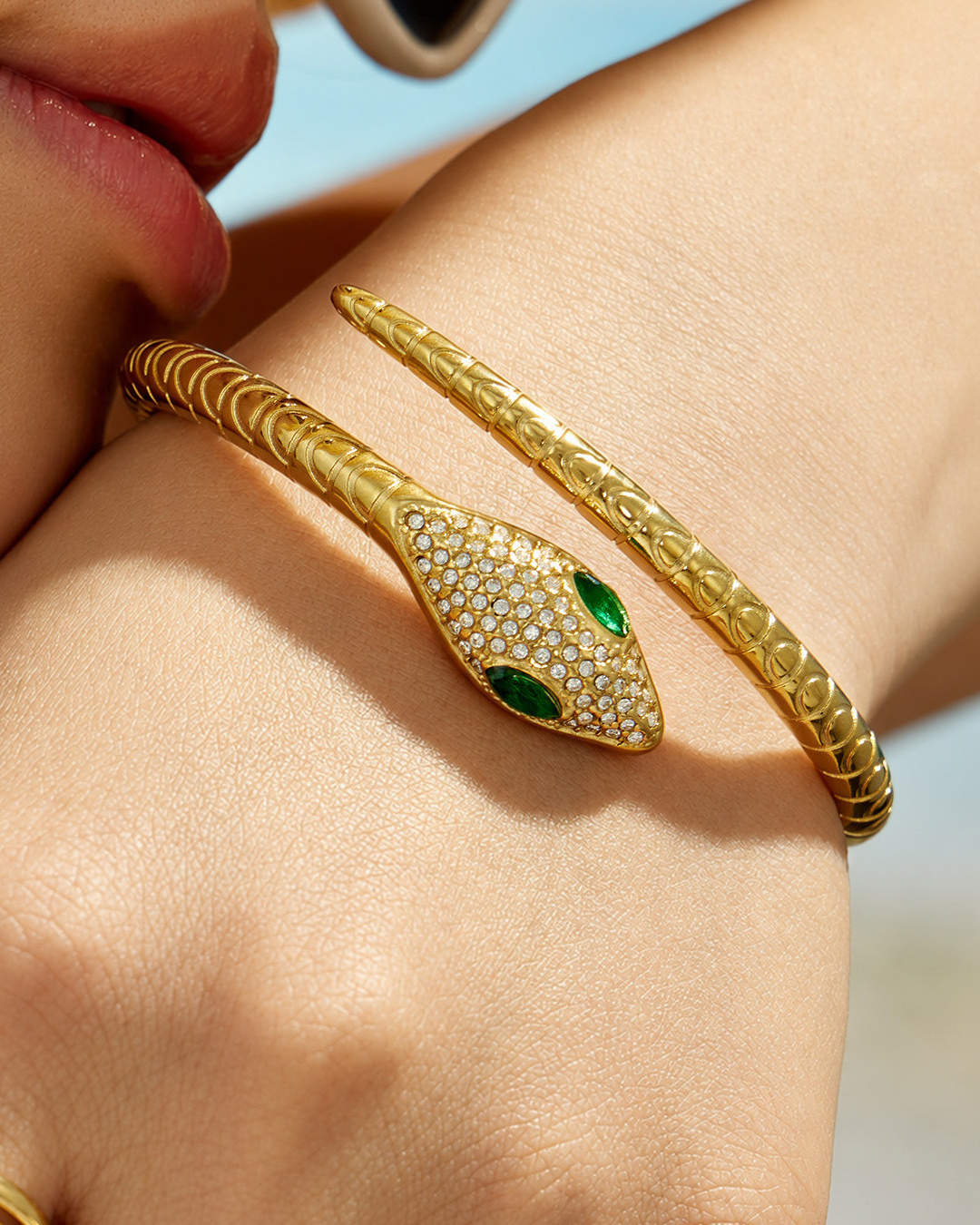 Emerald Serpent Cuff Bracelet