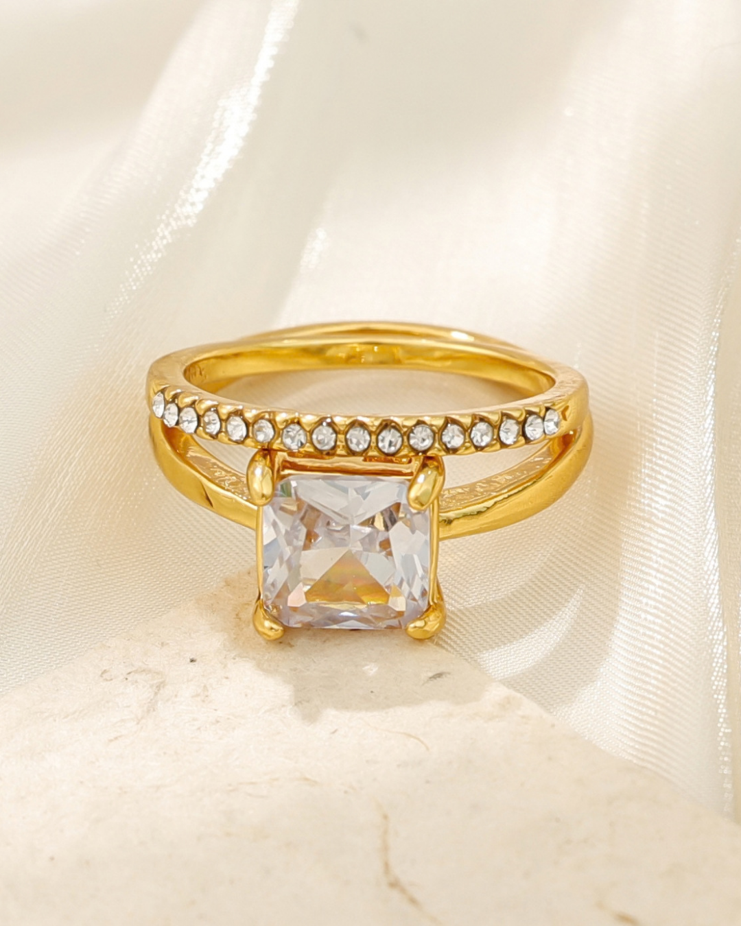Square Crystal Stack Ring