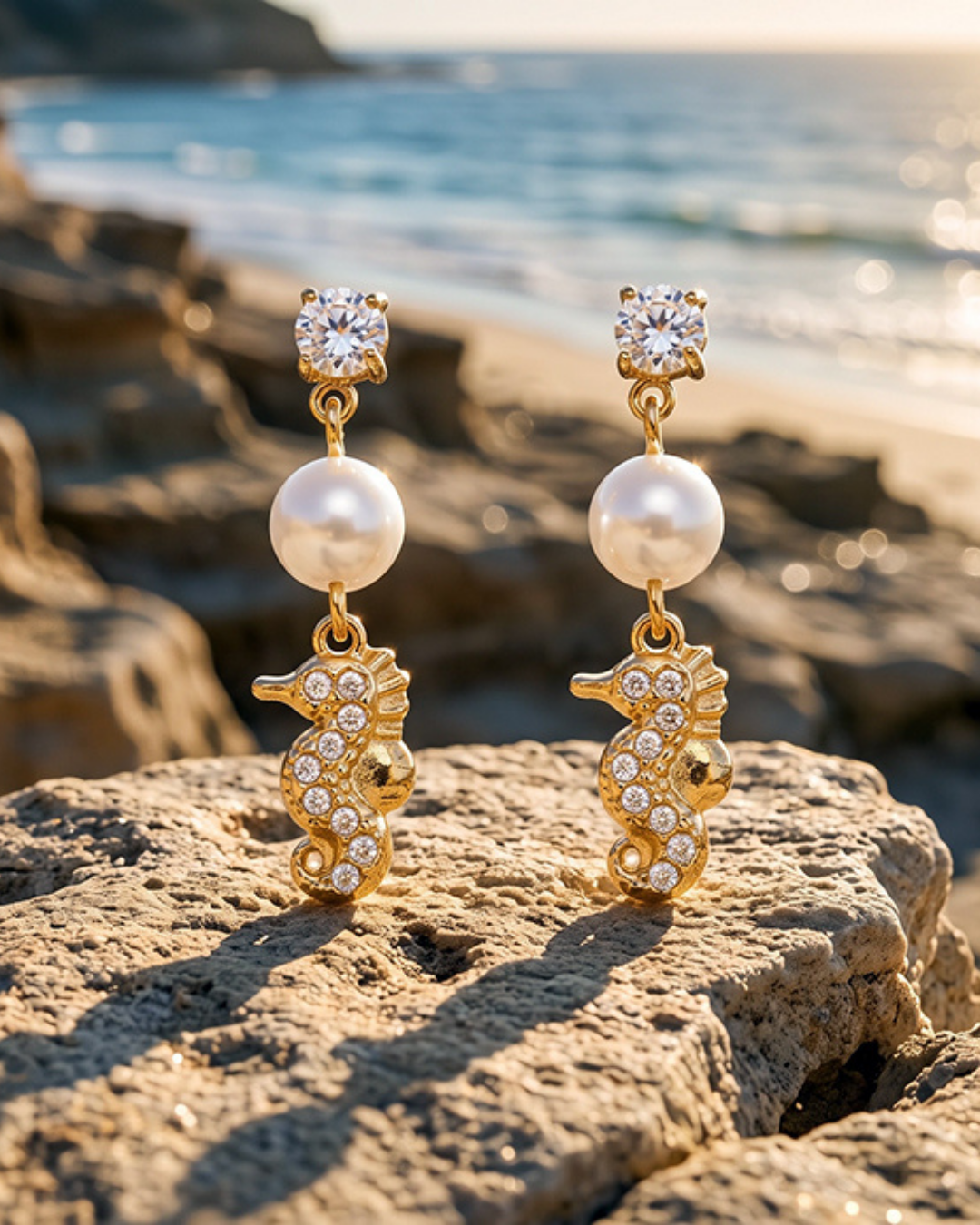 Seahorse Pearl Drop Earrings