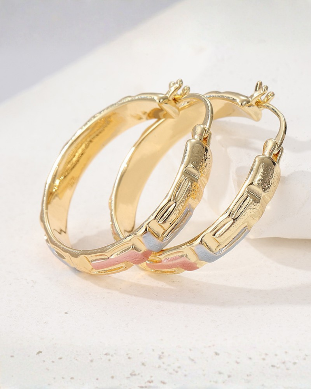 Two-Tone Heart Hoop Earrings