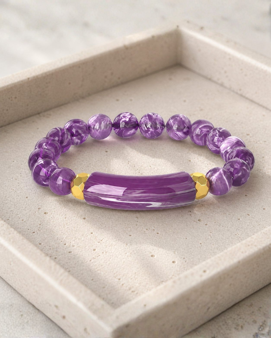 Amethyst Purple Bead Stretch Bracelet