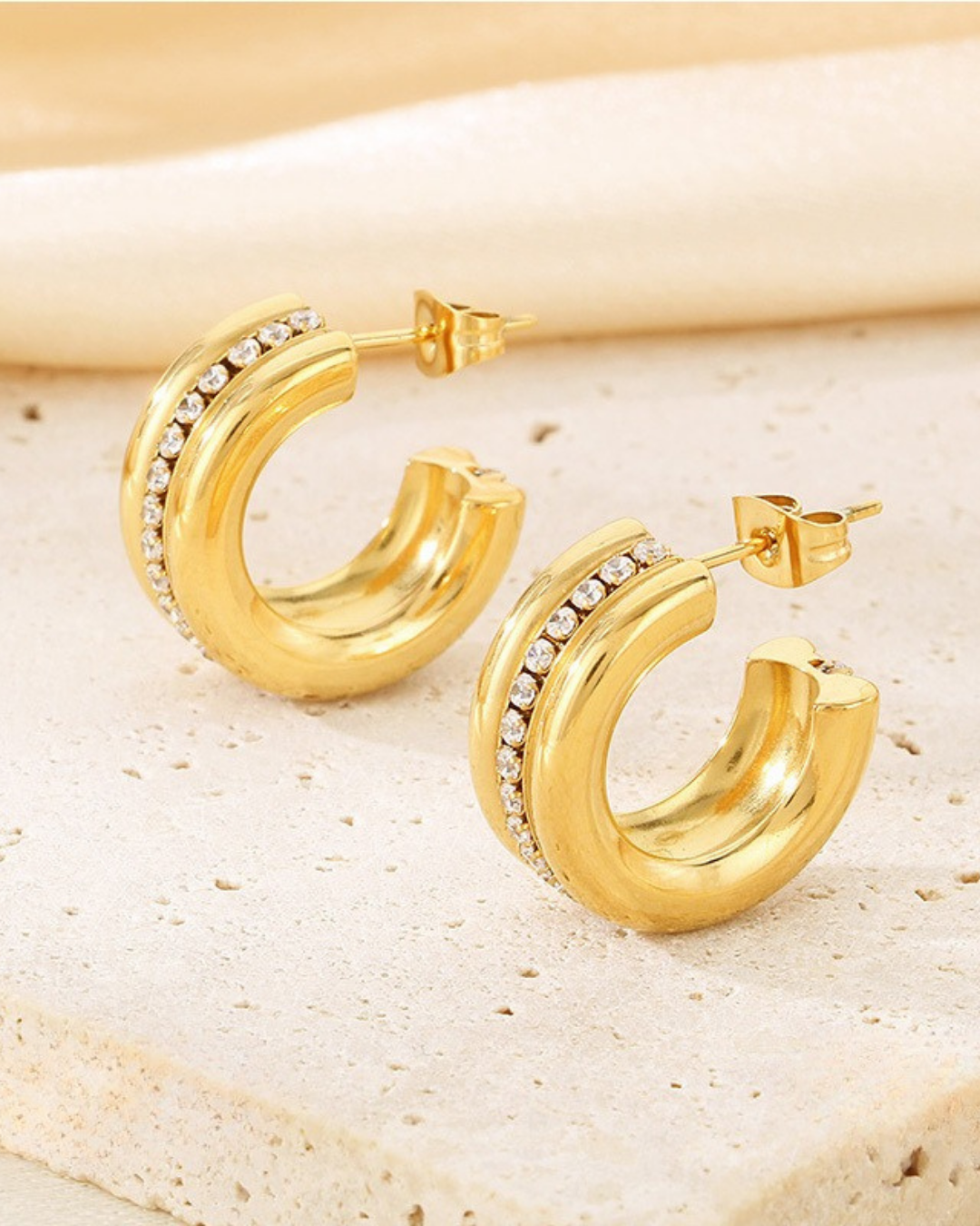 Crystal Inlay C-Hoop Earrings
