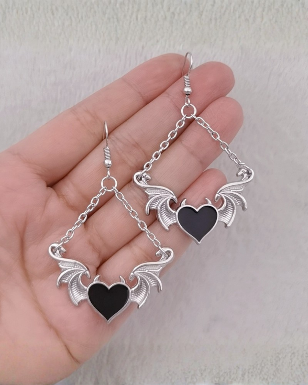 Winged Heart Drop Earrings