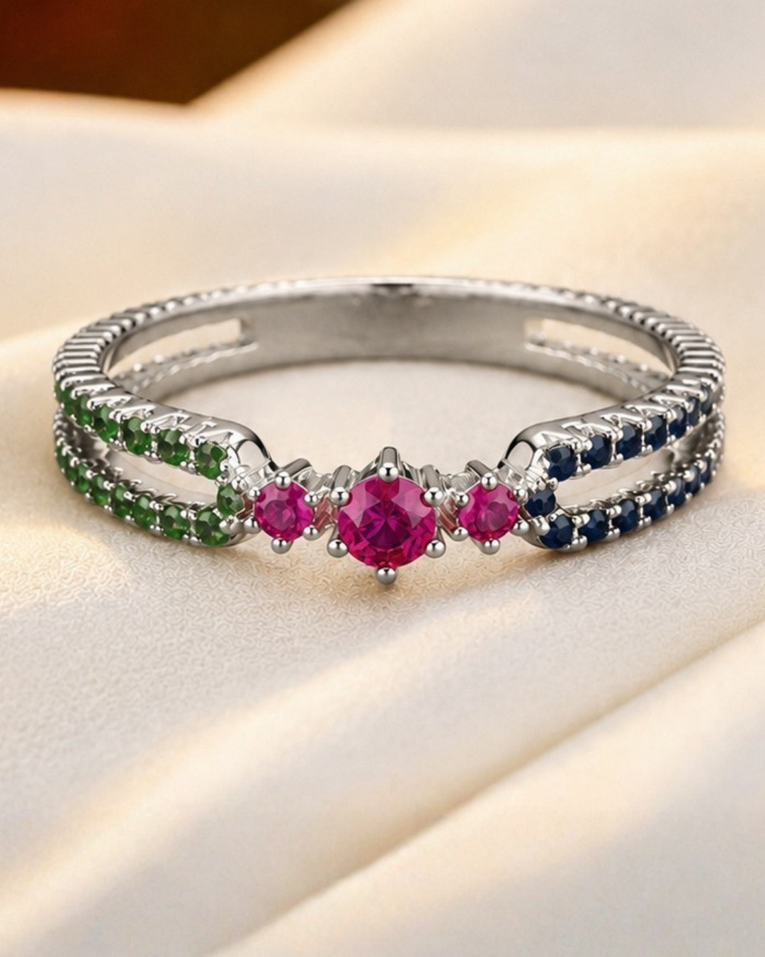 Tricolor Crystal Band Ring