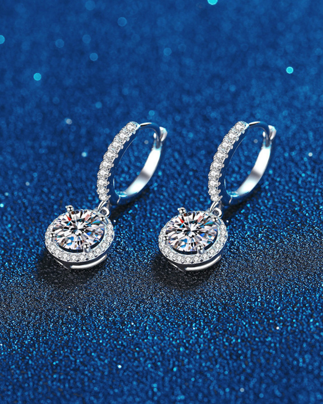 Moissanite Halo Drop Earrings