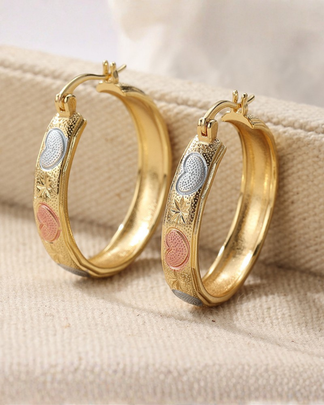 Two-Tone Heart Hoop Earrings