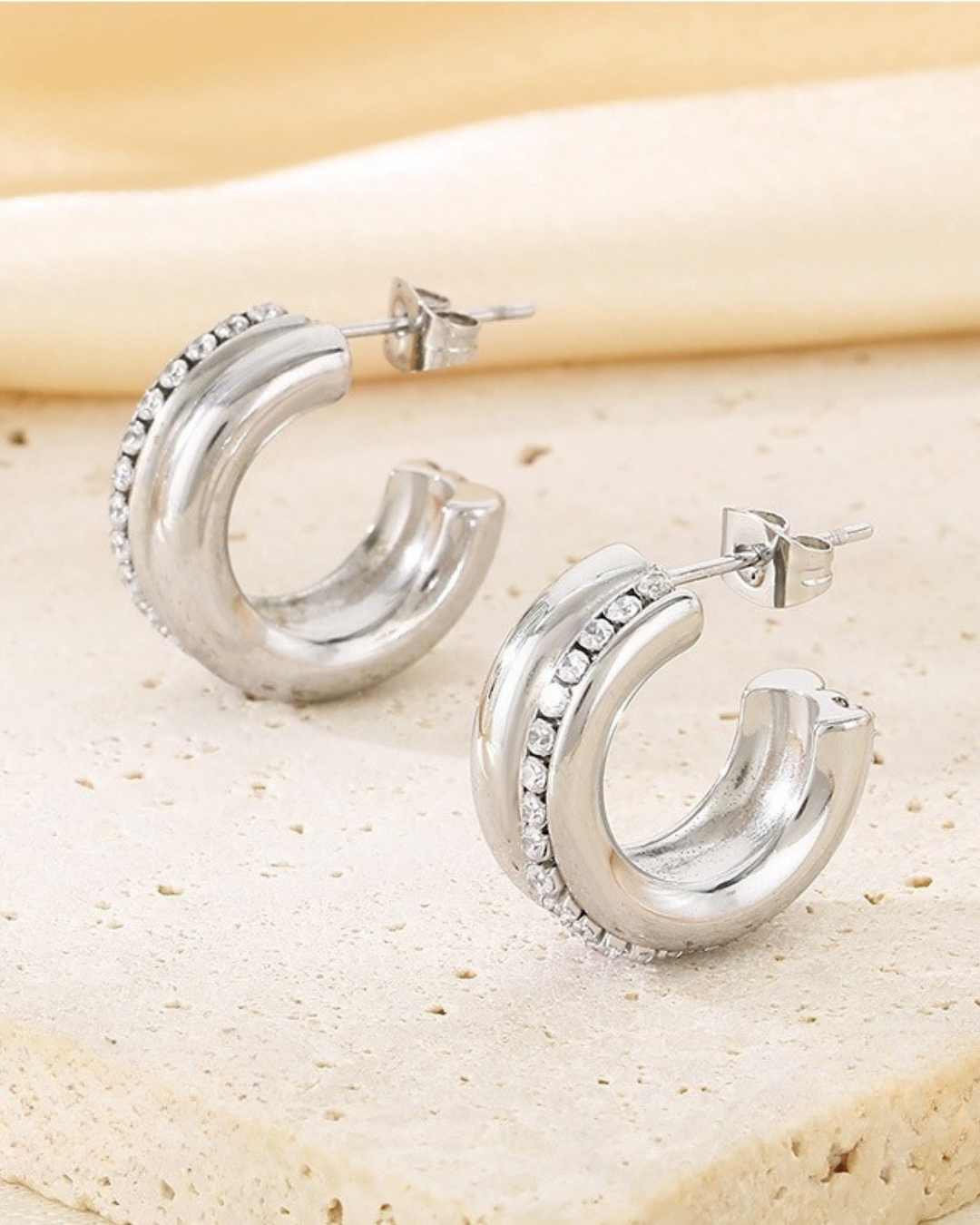 Crystal Inlay C-Hoop Earrings