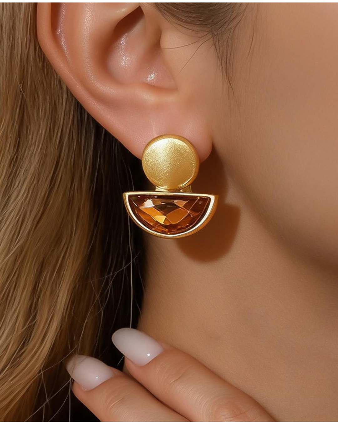 Amber Crescent Stud Earrings