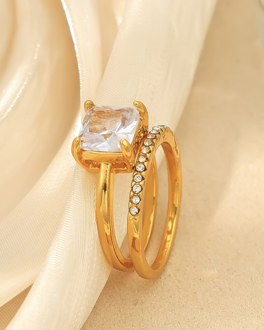 Square Crystal Stack Ring