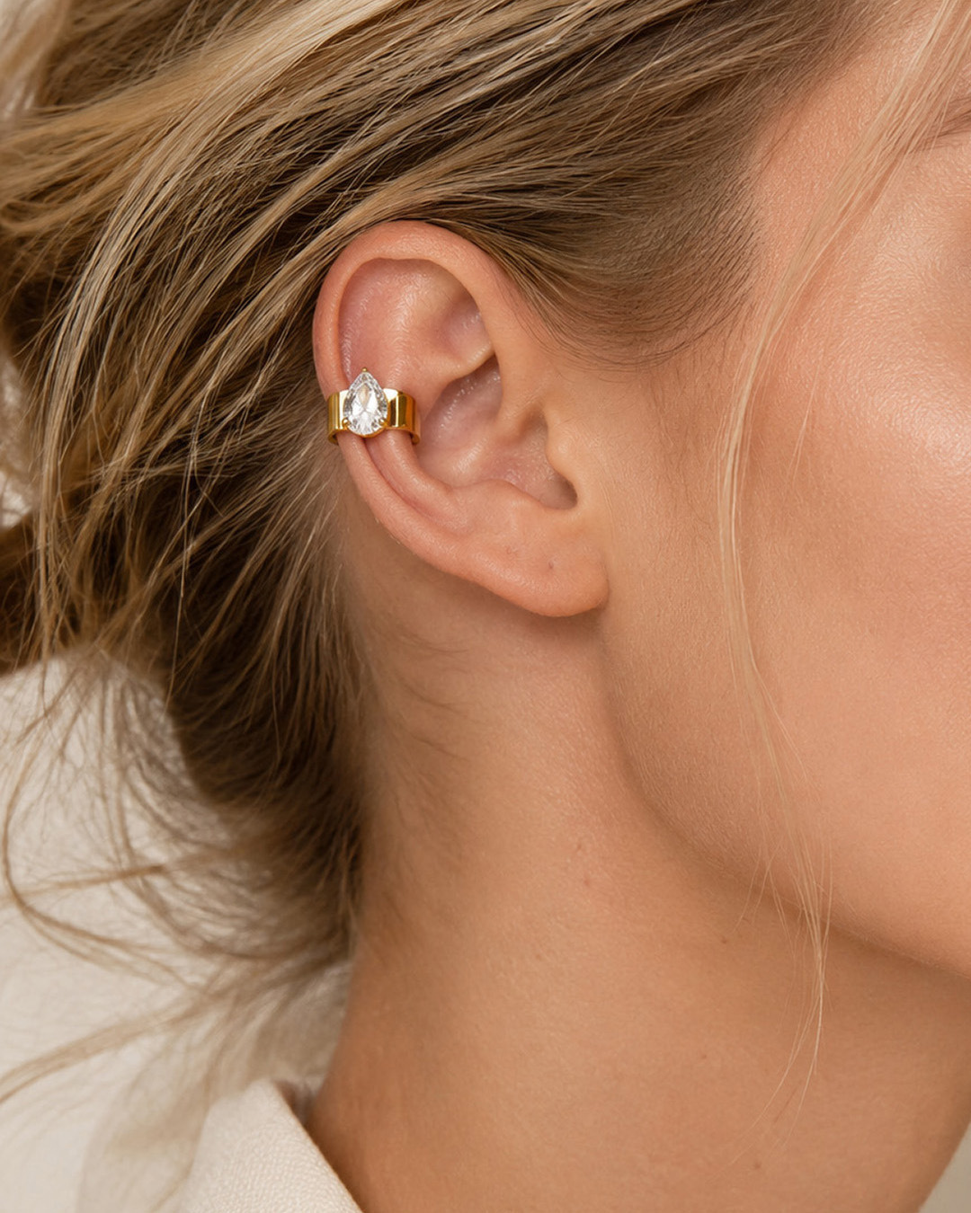 Pear-Cut Crystal Ear Cuff