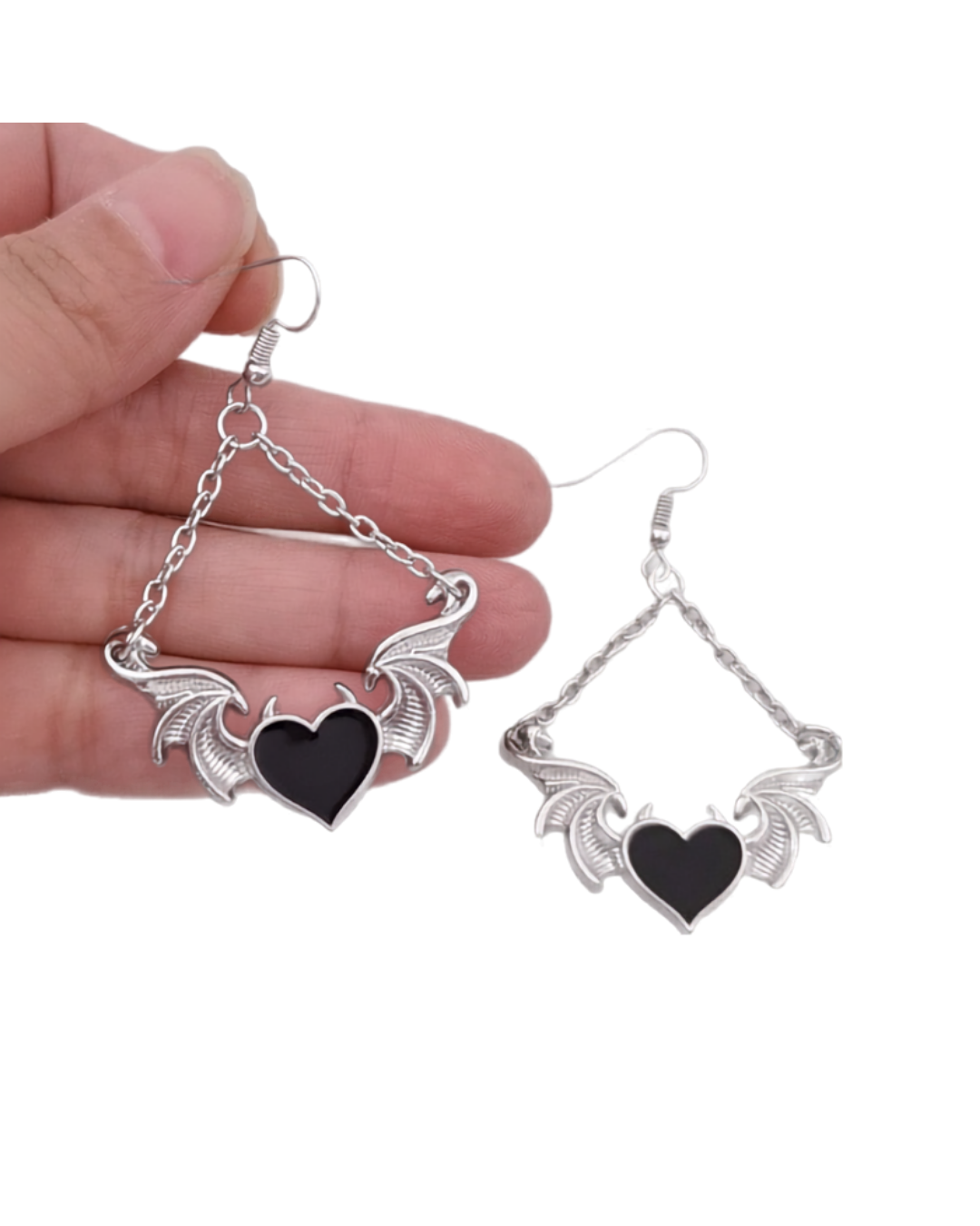Winged Heart Drop Earrings