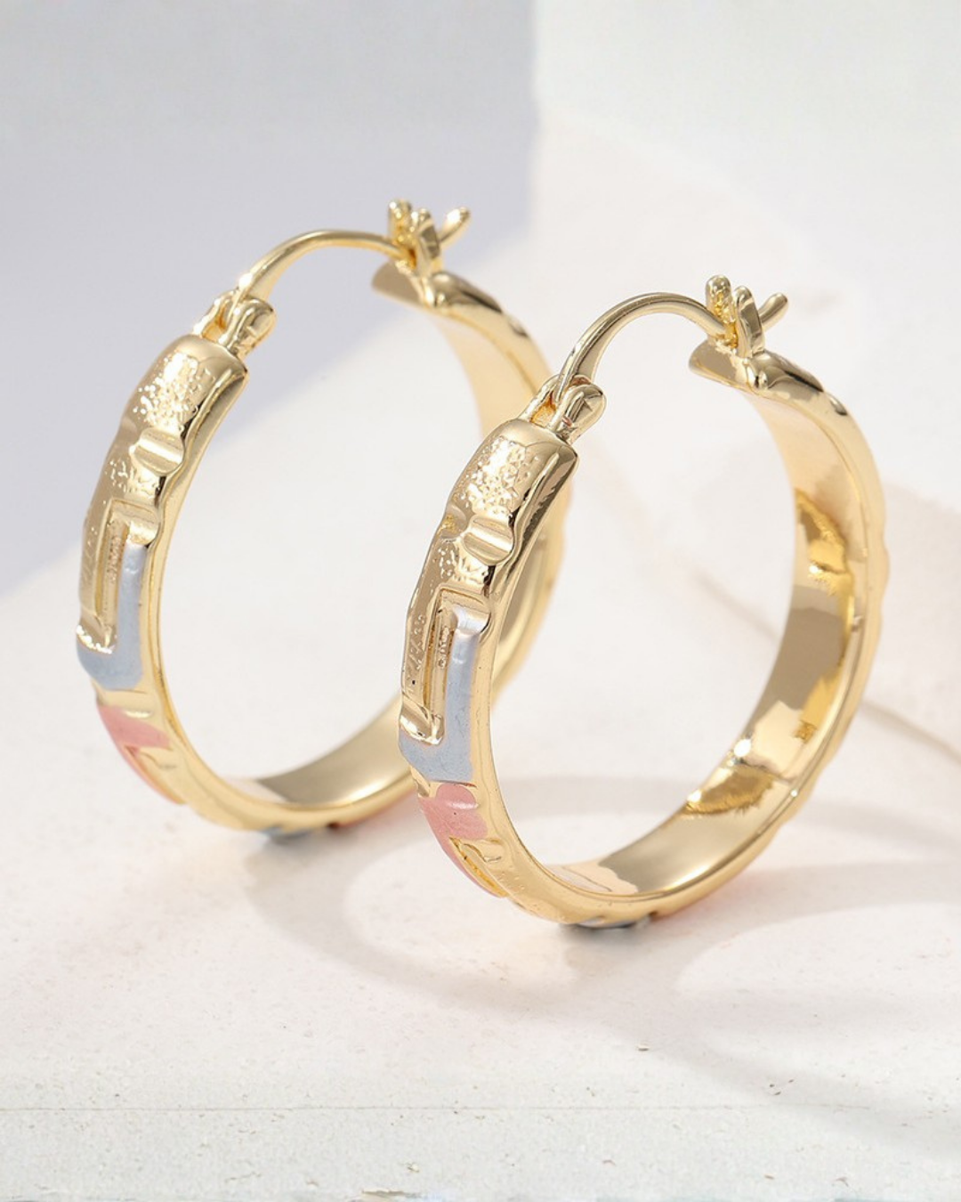 Two-Tone Heart Hoop Earrings
