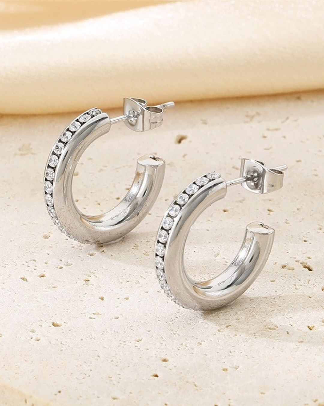 Crystal Inlay C-Hoop Earrings