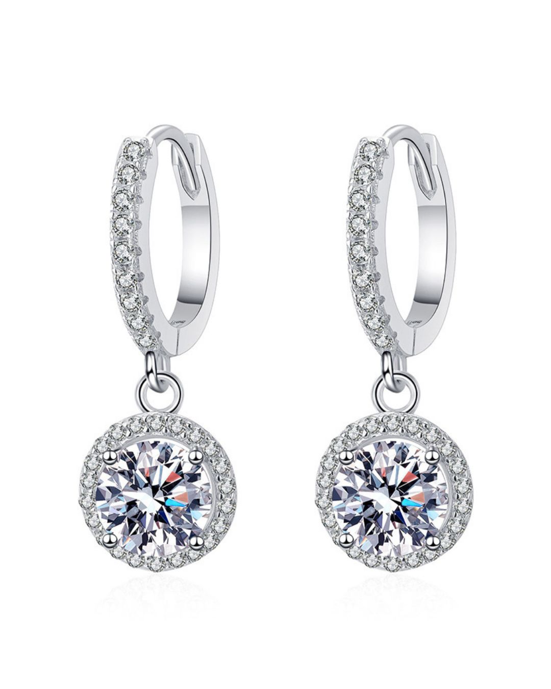 Moissanite Halo Drop Earrings