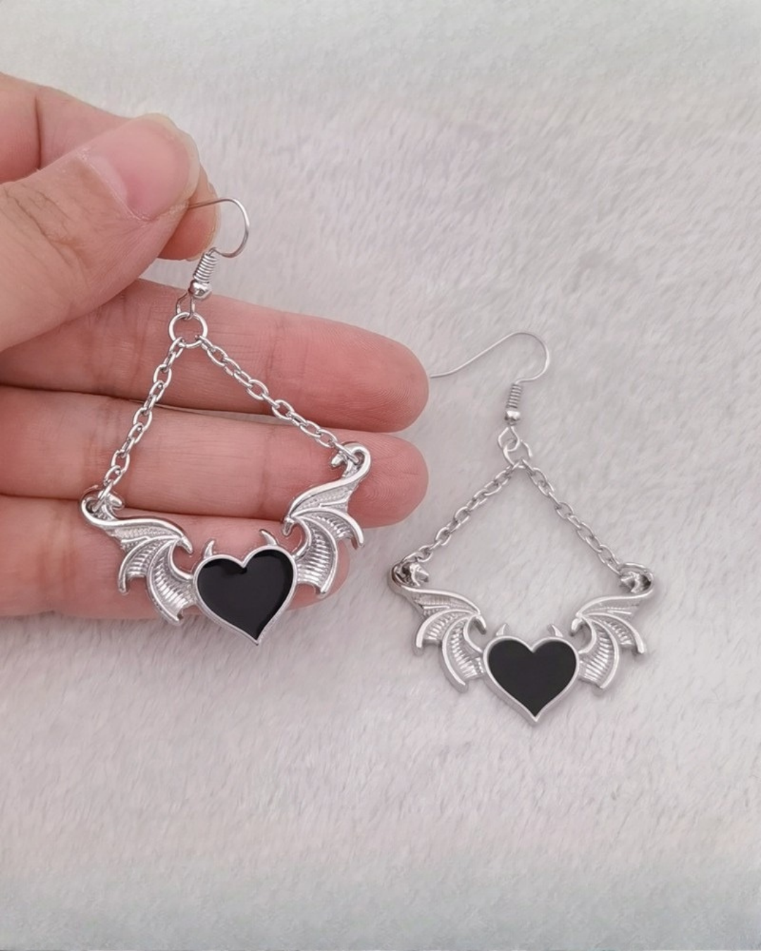 Winged Heart Drop Earrings