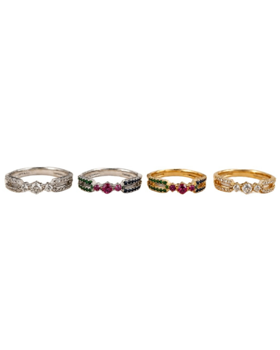 Tricolor Crystal Band Ring