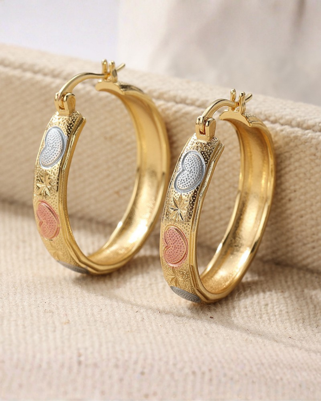 Two-Tone Heart Hoop Earrings