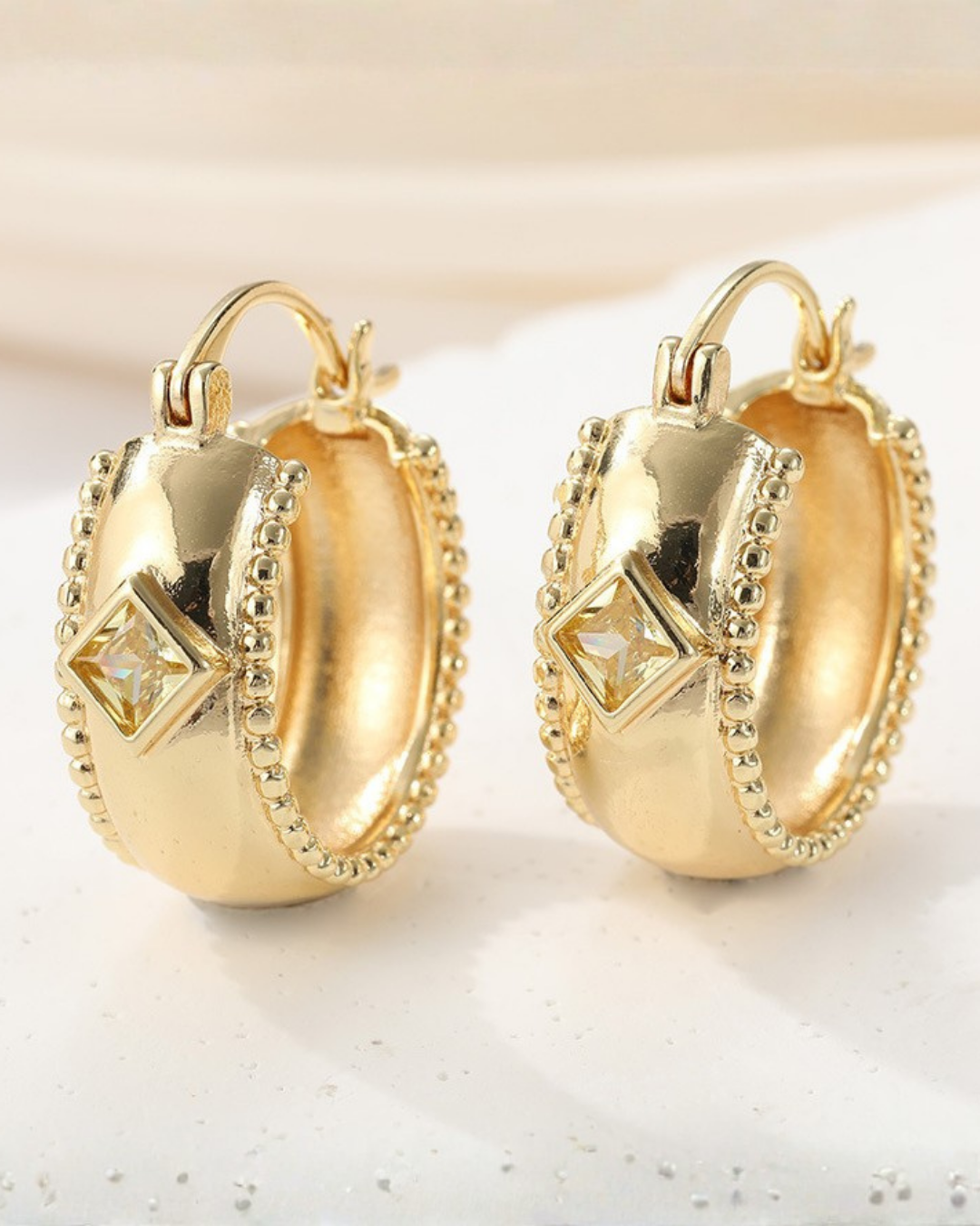 Vintage Square Crystal Hoop Earrings