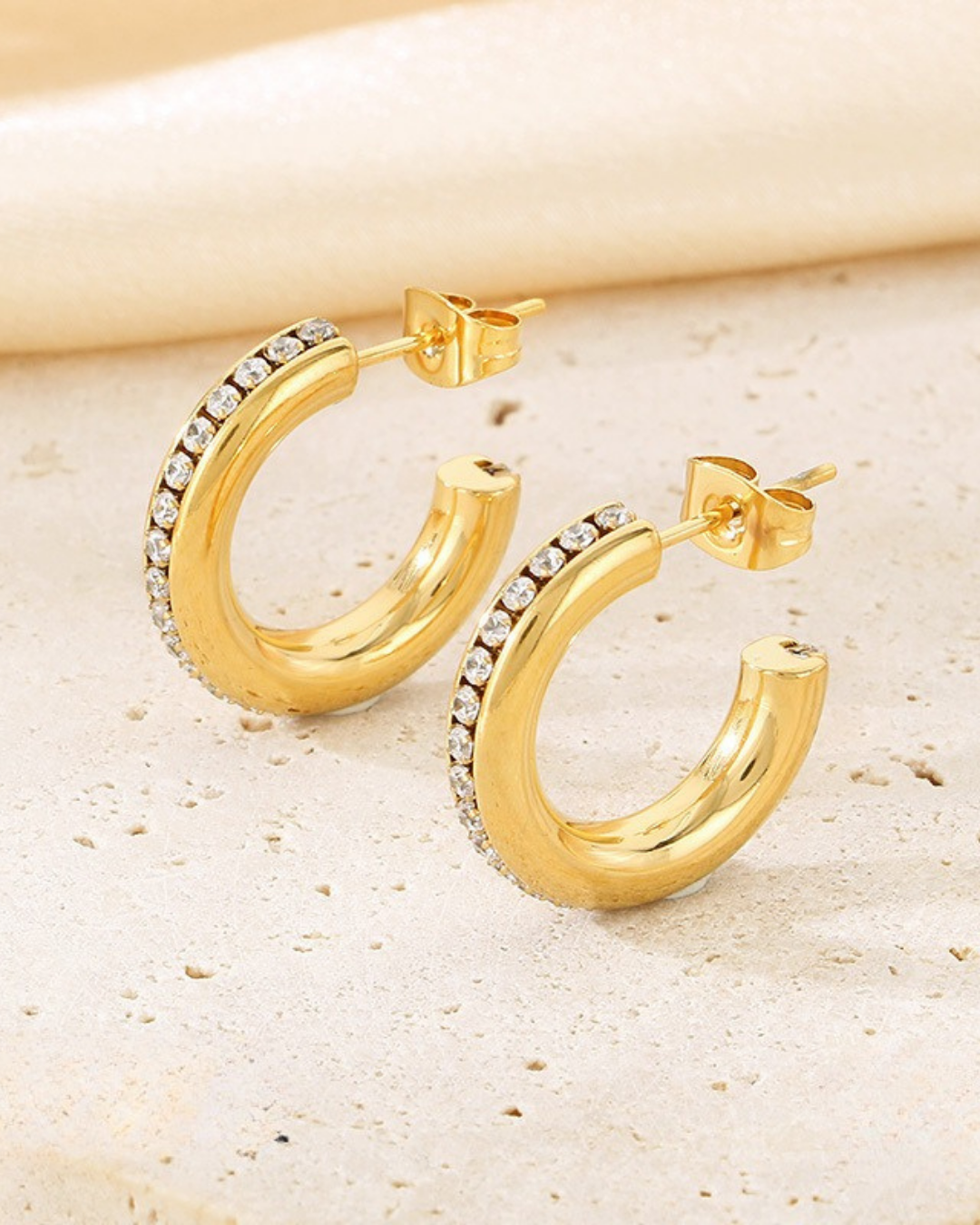 Crystal Inlay C-Hoop Earrings