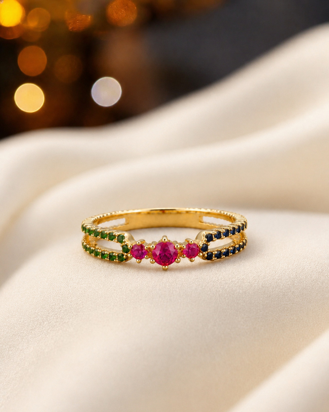 Tricolor Crystal Band Ring