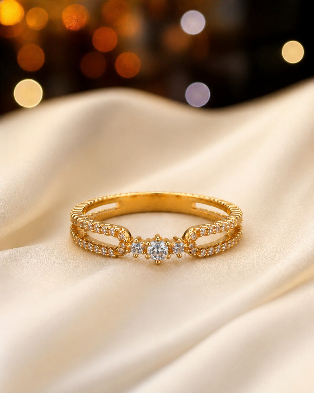 Tricolor Crystal Band Ring
