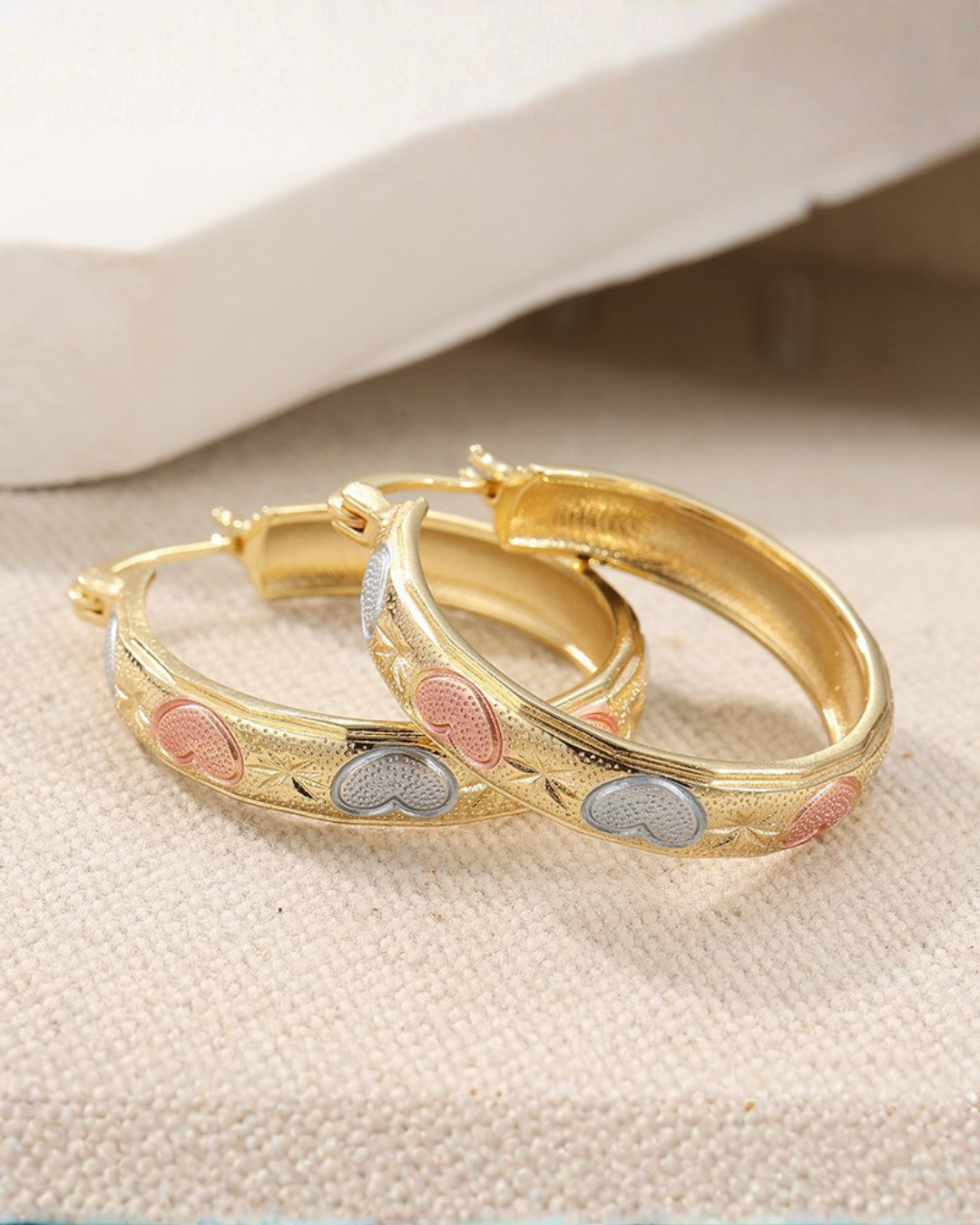 Two-Tone Heart Hoop Earrings