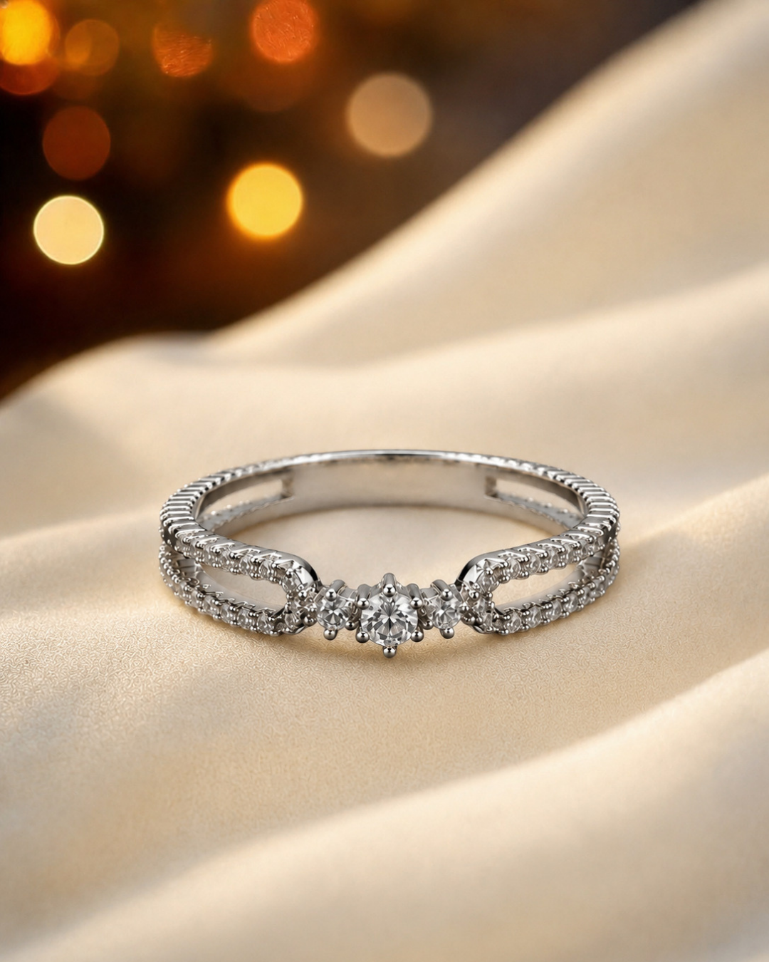 Tricolor Crystal Band Ring